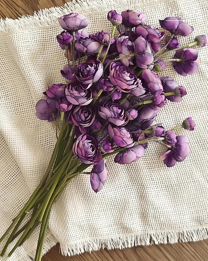 Letjolt Ranunculus Artificial Flower 18 Pcs Purple Silk Ranunculus Wedding Bouquet Engagement Centerpieces Arrangements Bridal Shower Decorations Home Decor, Purple