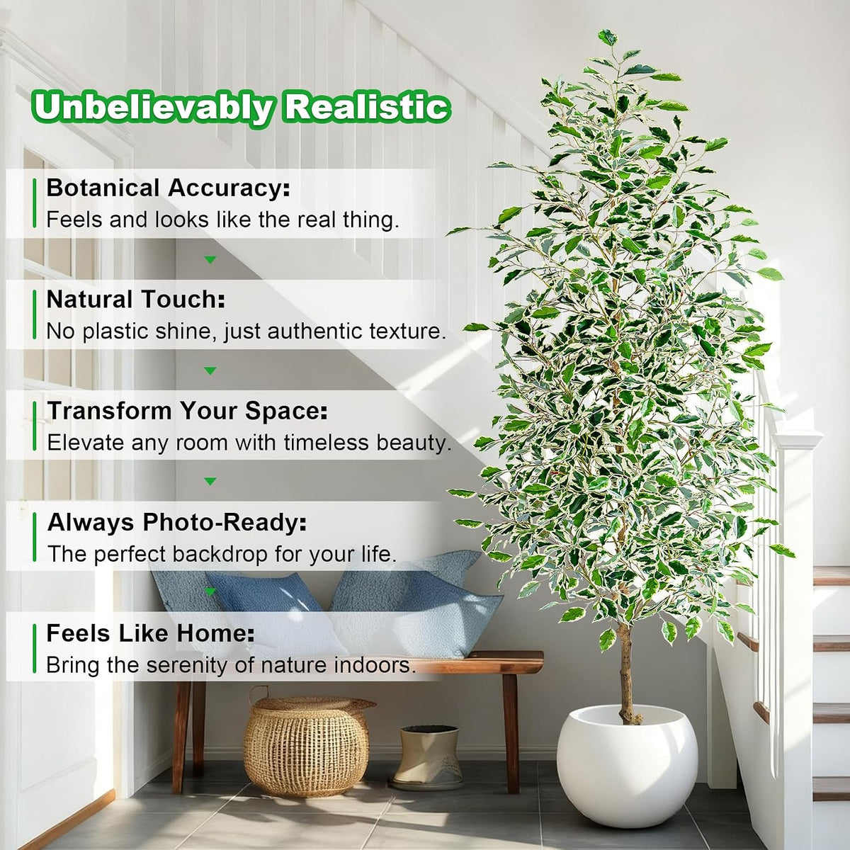 bailikang 7ft artificial ficus trees indoor faux trees, side view