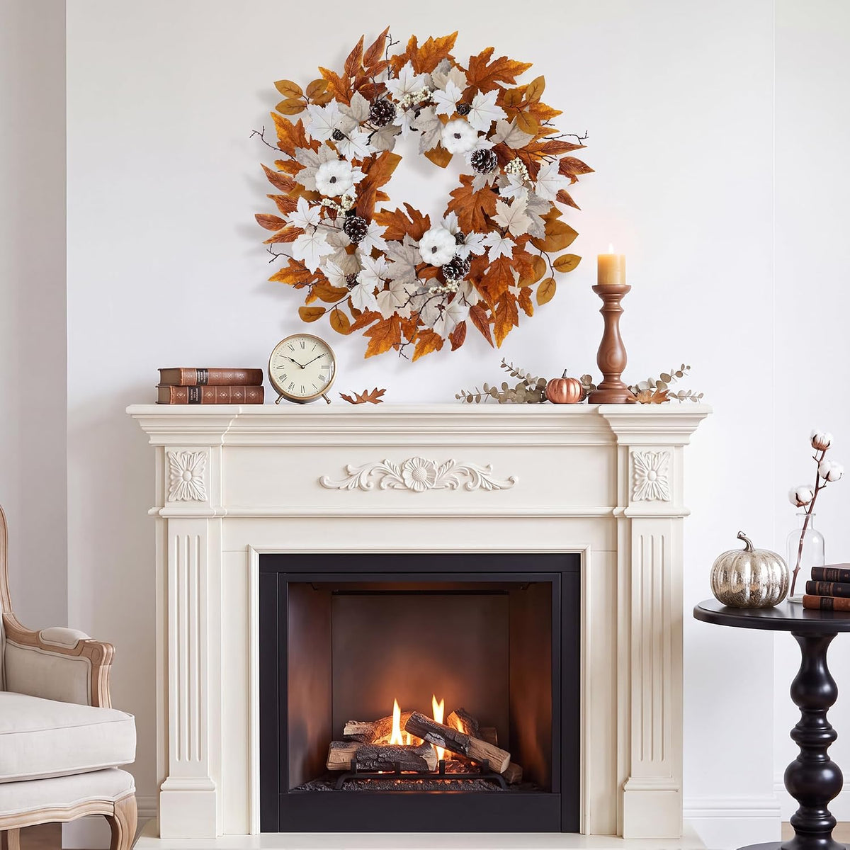 Fall Wreaths for Front Door Outside Autumn Wreath with Lights Berries Pine Co...