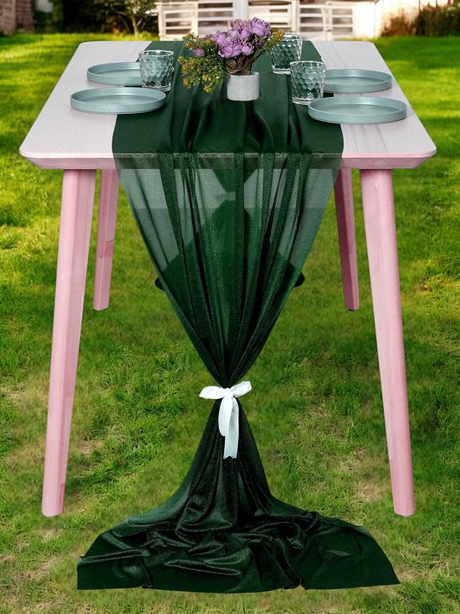 MDS Halloween Chiffon Table Runner - 20 Pack, 29 x 170 Inches, 14ft Each - Sheer Spooky Table Runners for Haunted House Parties, Trick-or-Treat Tables, Witchy Décor, Wedding & Events - Hunter Green