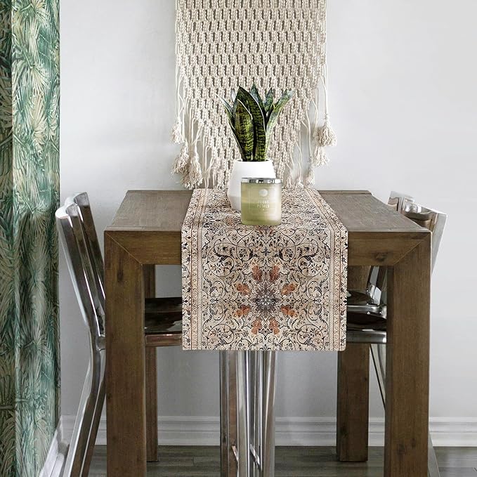 Snycler Table Runner Boho Table Runners Vintage Elegant Farmhouse Table Center Linen Decor for Home Dining Party Entrance (13x72 Inch) Boho-Brown