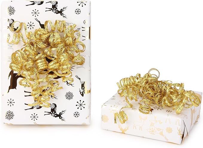 6" Metallic Gold Christmas Curly Ribbon Bows for Gift Wrapping Self Adhesive Gift Bows for Holiday Decor, Baskets, Birthday, Wedding, Presents, Party Favors Decorations 6 Counts