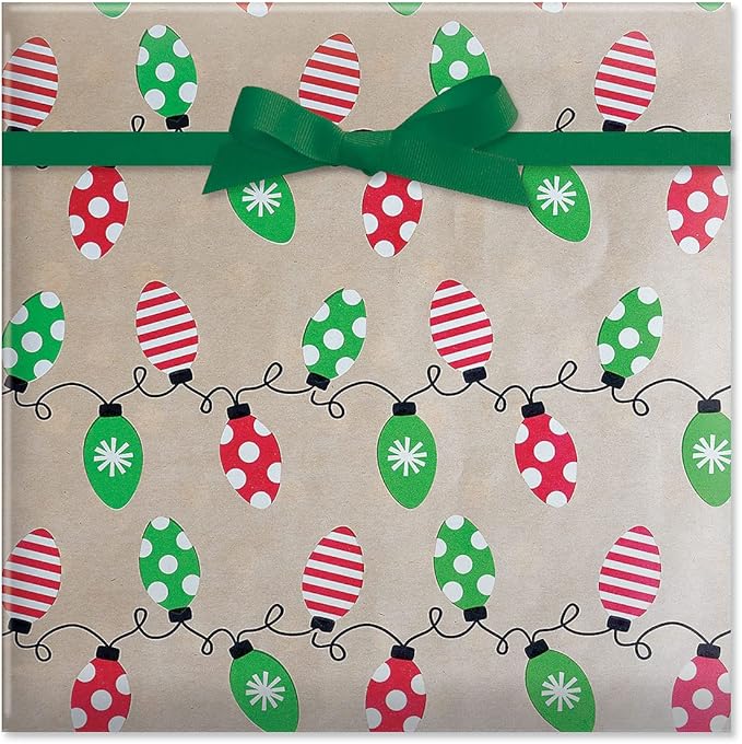 Current Kraft Light Bulb Double-Sided Rolled Christmas Wrapping Paper - Premium Jumbo 23-Inch x 32-Foot Gift Wrap Roll, 61 Square Feet Total