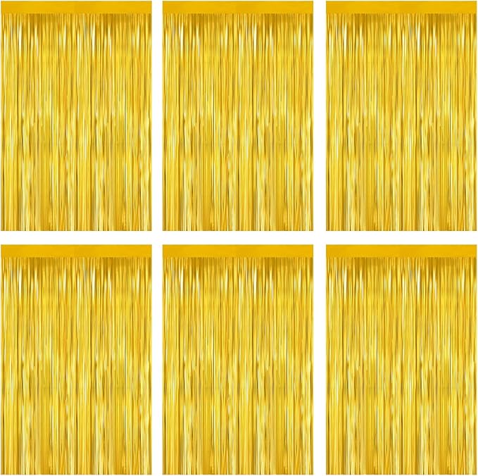 Gold Foil Fringe Curtain 3.3×8.3FT 6 Packs, Metallic Tinsel Curtains Party Streamers for Birthday Graduation Baby Shower Decoration (6pcs,3.3FT×8.3FT, Gold)