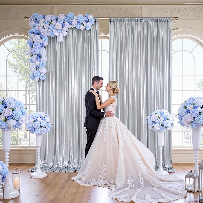 20x10FT Silver Sequin Backdrop - 4 Panels 5x10FT Wrinkle-Free Glitter Drapes for Weddings, Parties & Events