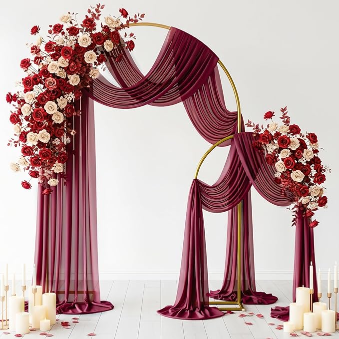 Wedding Arch Draping Fabric 29" x 19Ft Sheer Drapes for Backdrop Wedding Ceremony Reception Ceiling Decor Curtain Baby Bridal Shower Decoration (Burgundy, 2 Panels)