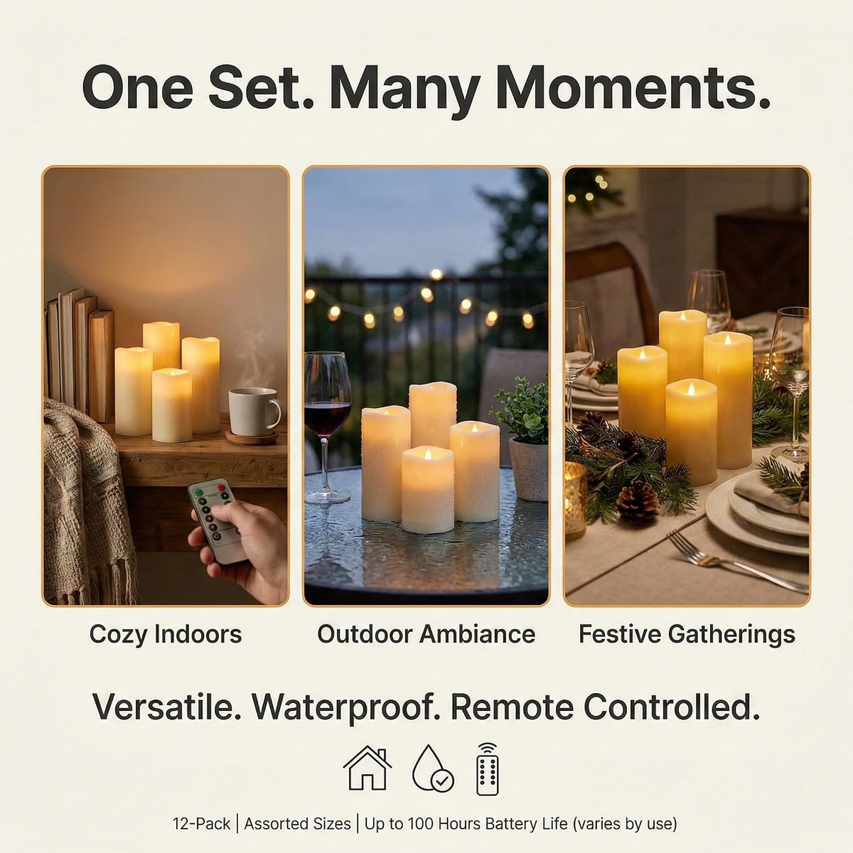 Enido Set of 24 Outdoor LED Candles, Battery Operated Flickering Waterproof C...