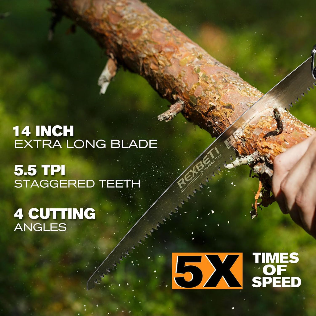 rexbeti 14-inch folding pruning saw, extra long hand, side view