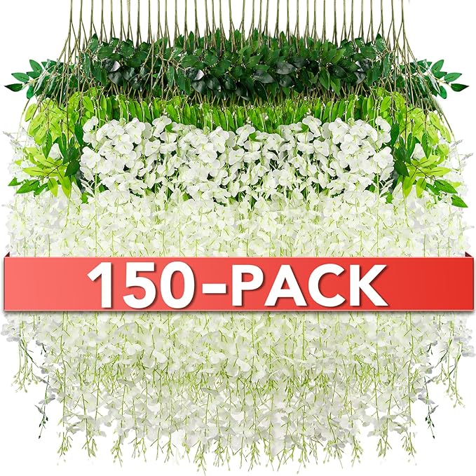 Wisteria Hanging Flowers,Fake Hanging Flowers,Wisteria artificiales Garland for Home Wedding Arch Floral Party Garden Ceremony Outdoor Decor,3.6 feet Long(150,White)