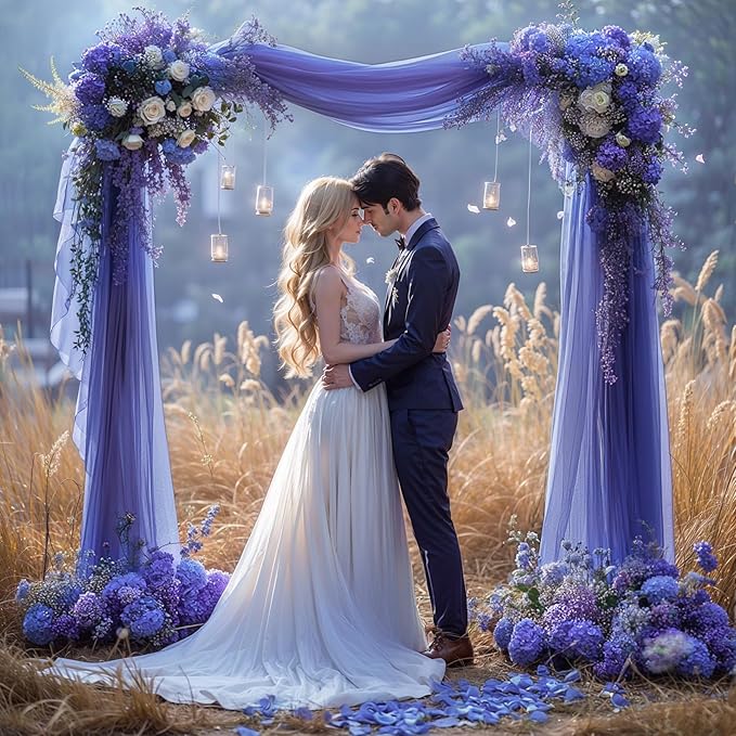 PARTISKY Wedding Arch Draping Fabric, 2 Panels 6 Yards Navy Blue Sheer Backdrop Curtain Window Scarf Valance for Table Event Party Home Decorations（2 Panels）, Navy Blue