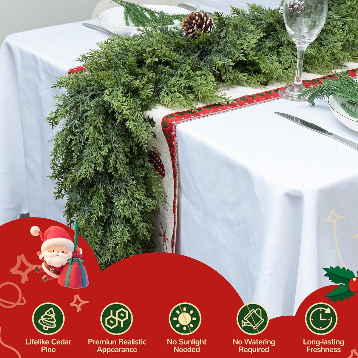 giauma 9ft double fullness artificial christmas cedar garland, side view