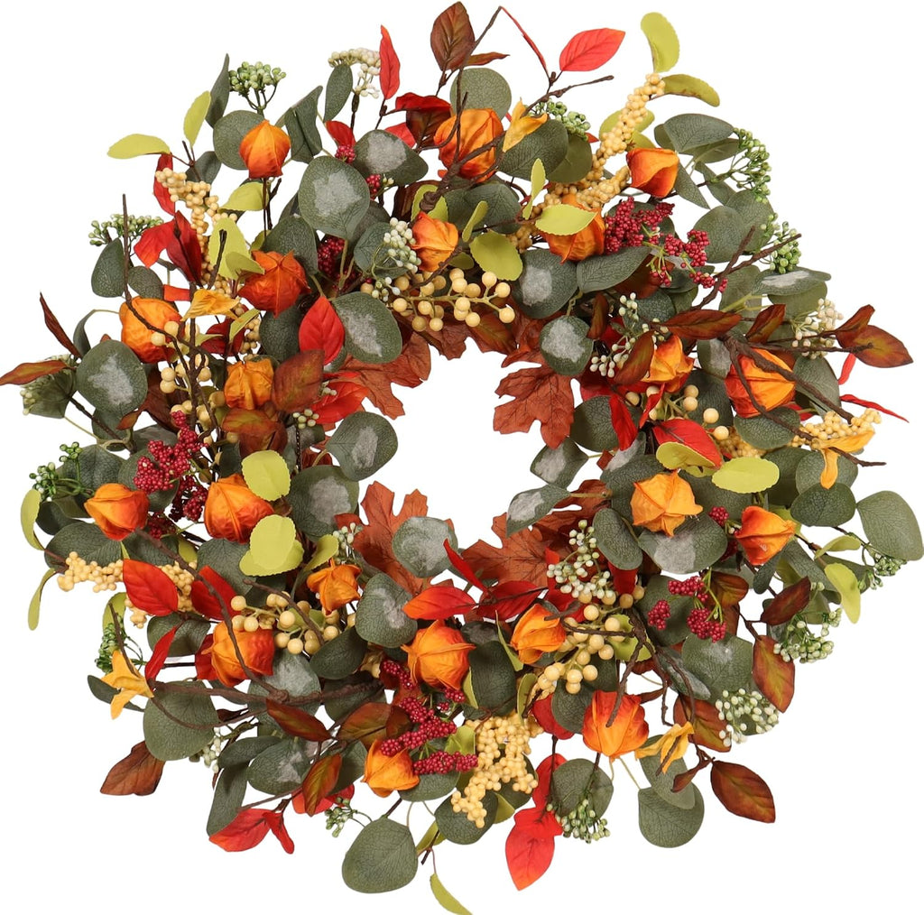 fall eucalyptus lantern pods wreath 22 inch front, main product view