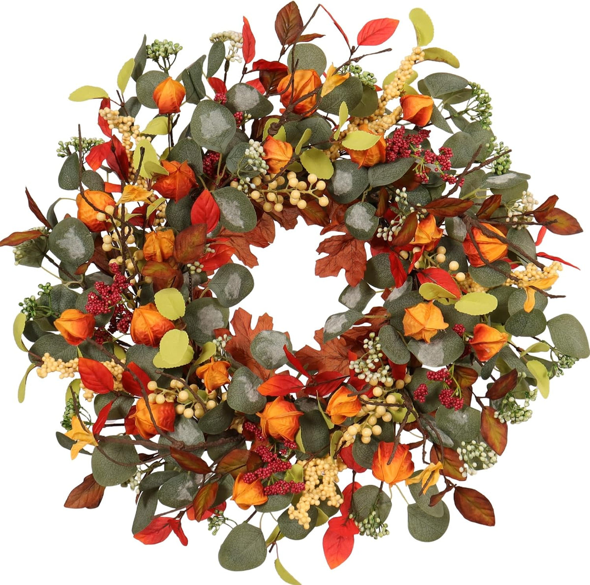 fall eucalyptus lantern pods wreath 22 inch front, main product view
