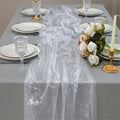 Snowkingdom 6 Pcs 10 FT Silver White Cheesecloth Table Runner Sheer Chiffon Gauze Runner, Sequin Glitter Silver Table Decoration Centerpieces for Wedding Birthday Christmas Bridal Baby Shower