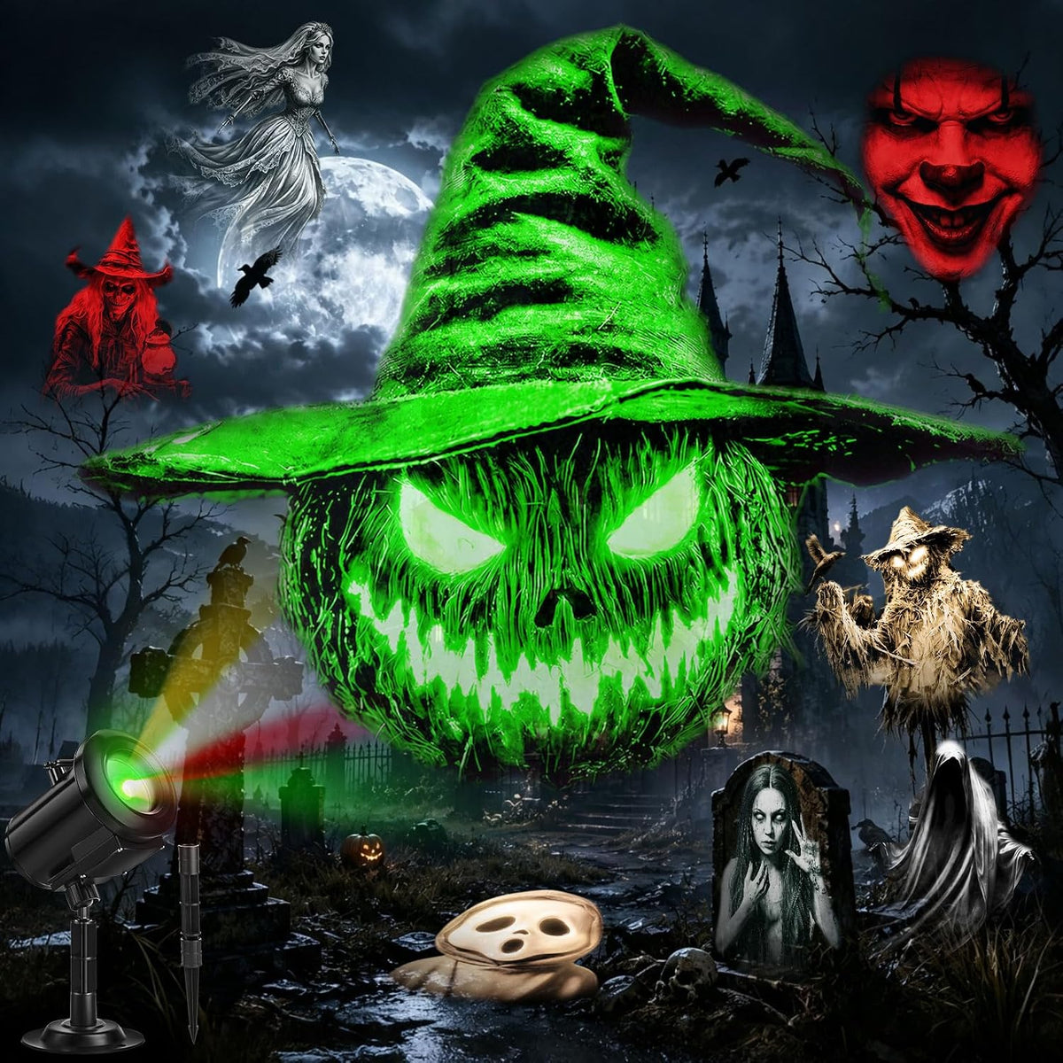 12-in-1 halloween projector lights, 3d dynamic halloween decoration, main product view