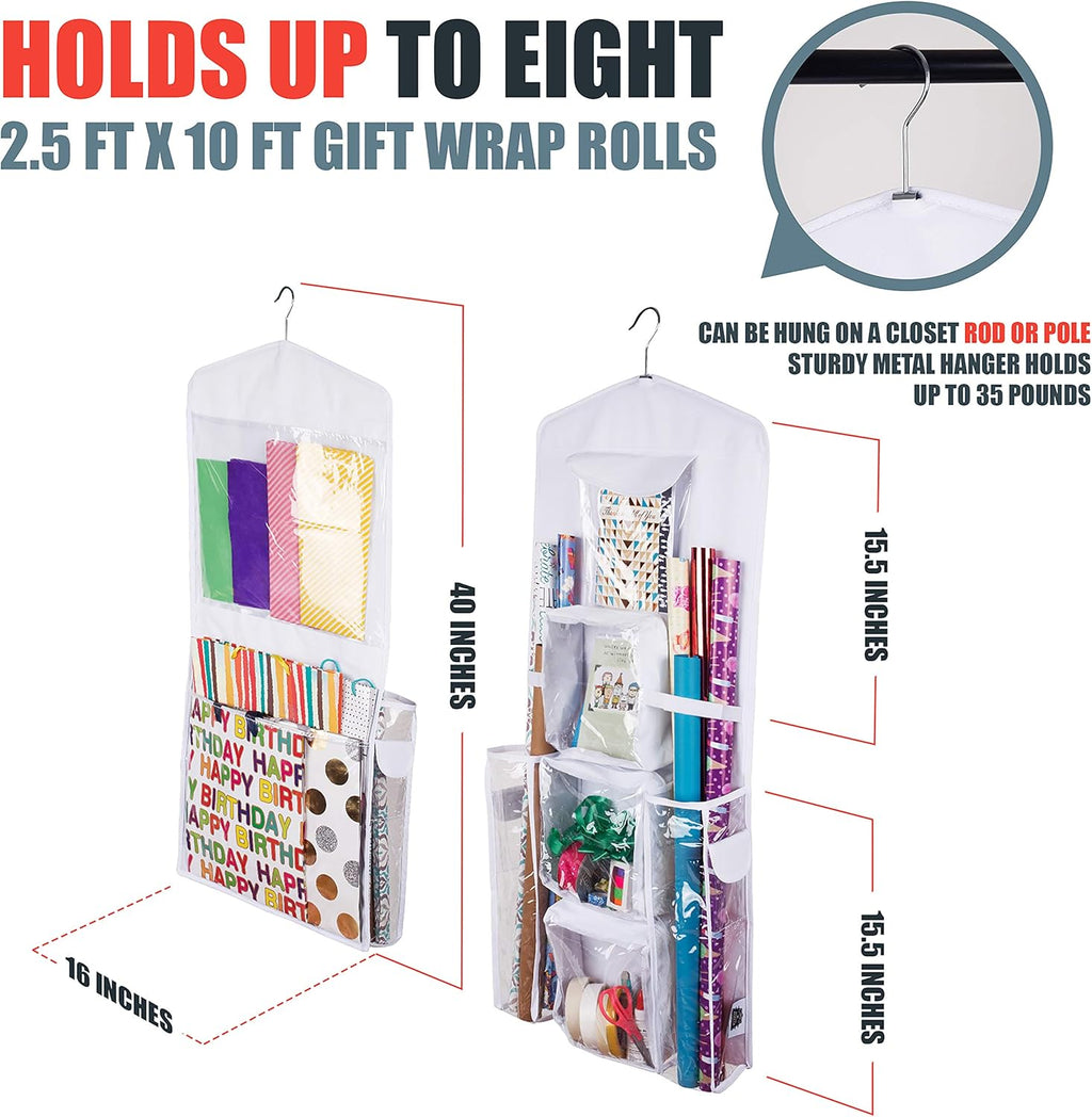 Double-Sided Hanging Gift Bag and Gift Wrap Organizer (White)