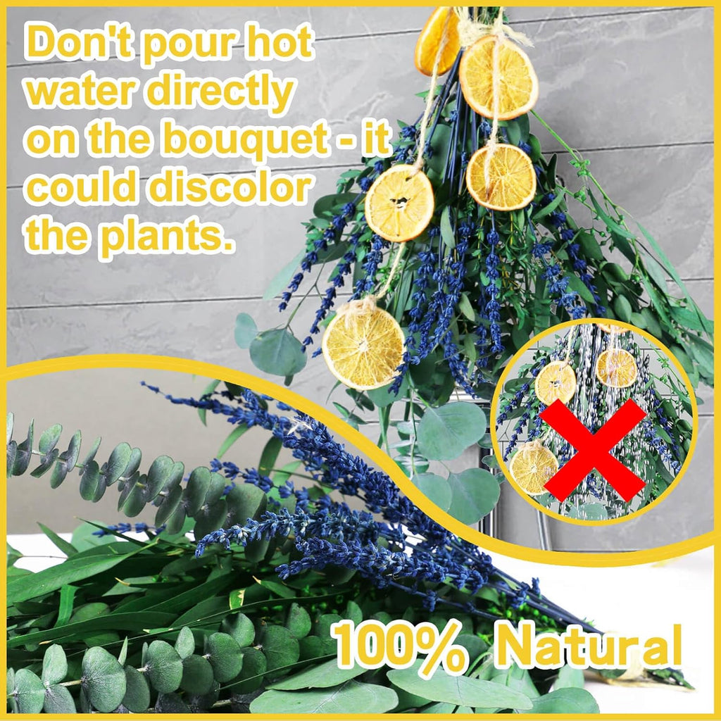 5 Kinds Mix Dried Eucalyptus & Lavender Flowers Bundle for Shower , 15''-17''Natural Real Fresh Preserved Eucalyptus Leaves and Lemon Hanging Plants, Home Bathroom Decor, Fragrance