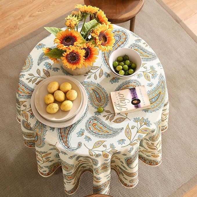 patdrea Designer Vintage French Table Cloth for Round Table,Italian Floral Tablecloth,Home Cover Fall Dacorative for Kitchen,Dining,Christmas,Thanksgiving,Tea Party,Diameter 67"-Lysaniya
