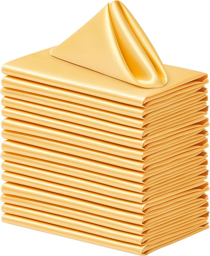 100 Pack Square Satin Dinner Napkins, 20x20 Inches Silky Soft Smooth Table Cloth Napkins for Restaurant Weddings Banquet Party Decoration, Gold
