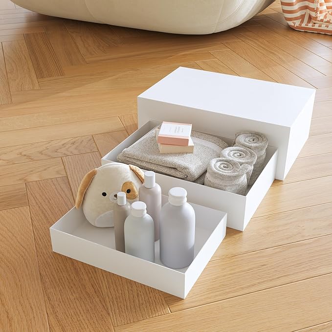 Buffet Risers, Food Risers for Buffet Table, Display Stand Shelf for Catering Dessert Collectibles Jewelry Figures Show, White Acrylic Cube Display Nesting Risers with Hollow Bottoms, Cuboid,