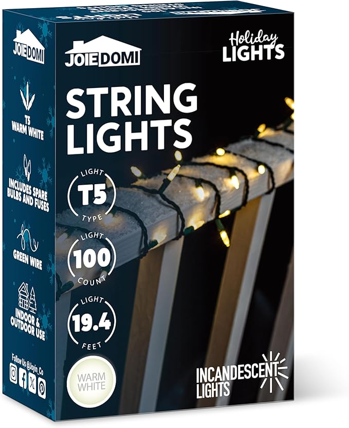Joiedomi Clear Christmas String Lights Indoor,100 Count Mini Warm White Fairy Light,19.4 FT Lighting Decor for Patio Dorm Classroom Bedroom Holiday Wedding Party Garland Birthday Festival,Green Wire