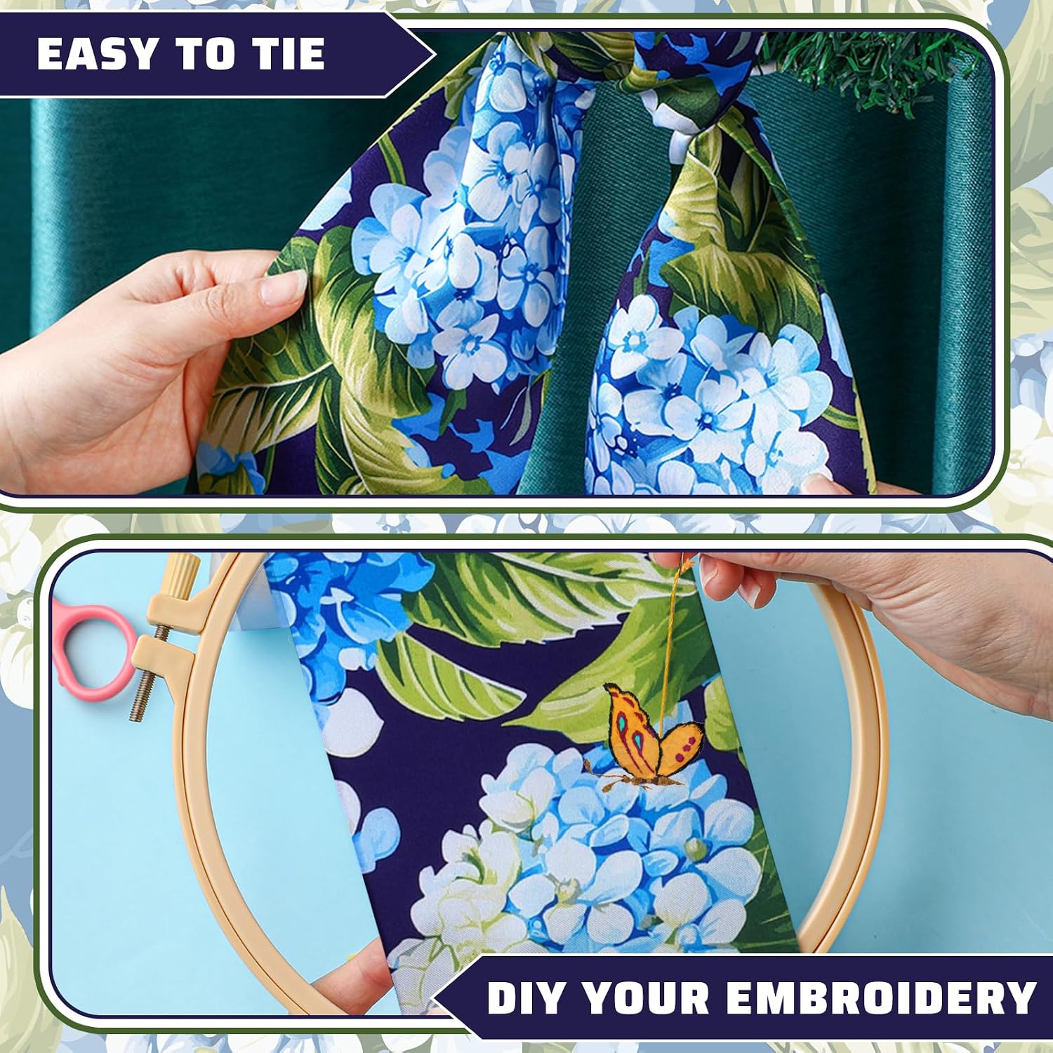 Summer Wreath Sash for Front Door 4.5'' x 56'' Spring Blue Hydrangea Wreath Sash for Embroidery Monogrammed Yard Doorway Porch Wall Door Ribbon Bow Home Decor Indoor Outdoor