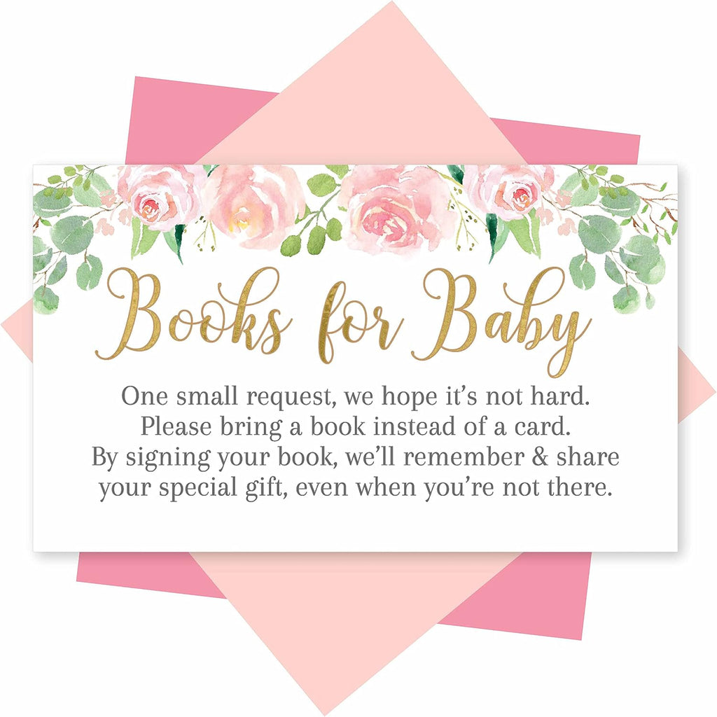 Hadley Designs - Floral Baby Shower Invitation, Books For Baby Shower Request Cards for Girls - 25 Cards