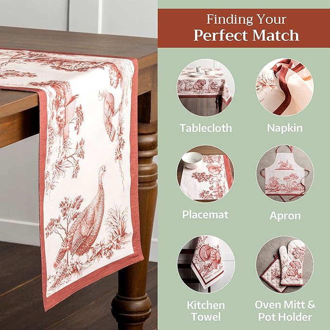 Maison d' Hermine Table Runner 100% Cotton Double Layer Table Runners 72 inches Long for Thanksgiving Christmas Decorations Home Kitchen Dining Party Wedding (Holy Jouy - Brown, 14.5" x 72")