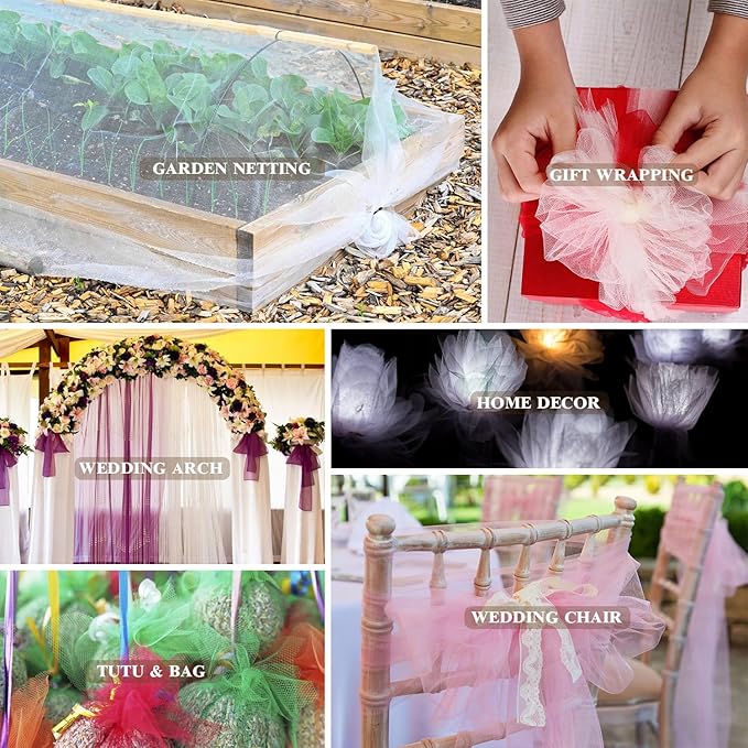 108 Inch 25 Yards White Tulle Fabric Roll, Extra Large Matte Tulle Netting Bolt for Wedding Ceiling Drapes Arch Banquet Party Decorations Tutu Skirt Baby Shower DIY Crafts Gift Wrapping (White)