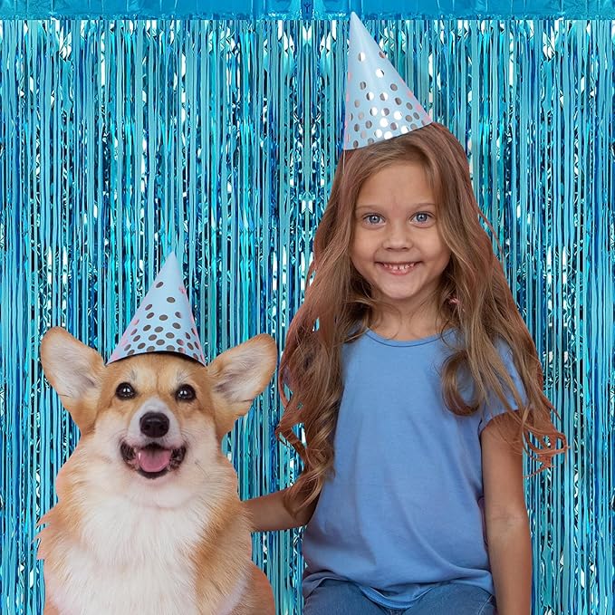 5 Pack Blue Fringe Backdrop 3.2ft x 8.2ft Teal Blue Foil Fringe Curtains Party Tinsel Curtain Backdrop Streamers for Birthday Party Decoration Wedding Christmas Decoration (Teal Blue)