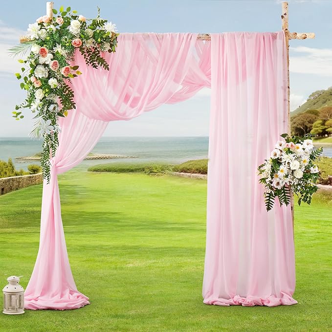 SiinvdaBZX 2 Panels Wedding Arch Draping Fabric 30" x 20Ft Pink Sheer Chiffon Fabric Outdoor Extra Long Decorative Drapery Fabric for Party Ceremony Ceiling Curtain Backdrop