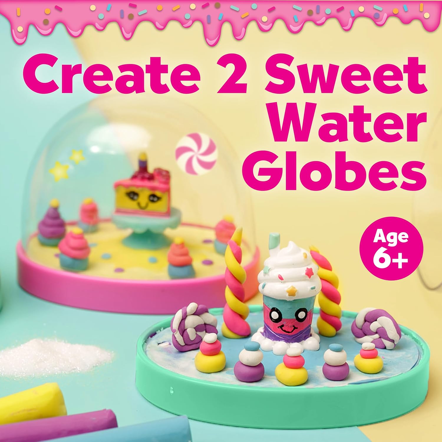 Creativity for Kids Make Your Own Water Globes: Sweets Kit | Sculpt, Decorate & Shake 2 DIY Snow Globes | Fun & Mess-Free Craft Kit for Girls | Encourages Sensory Play & Fine Motor Skills (Ages 6+)
