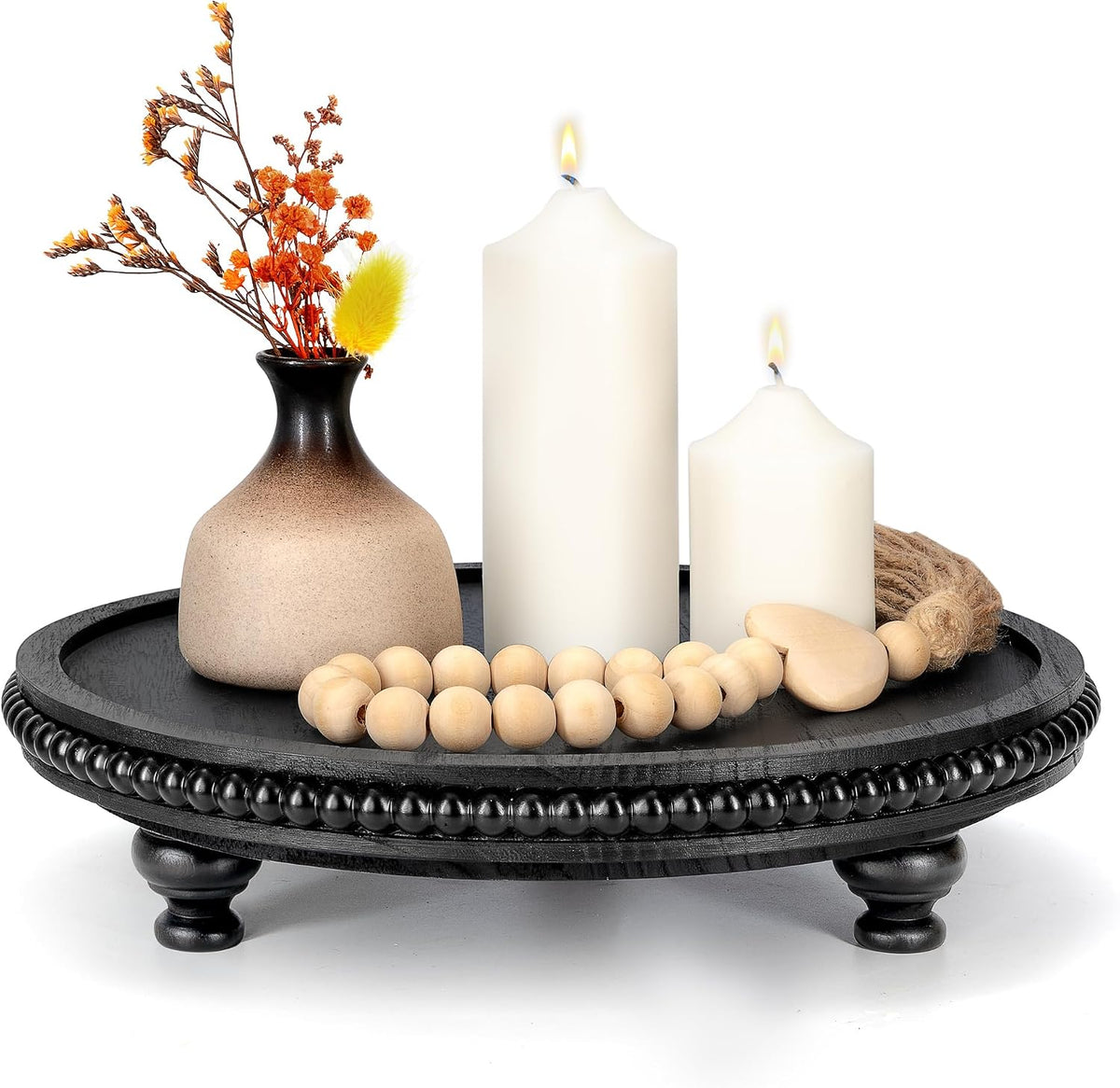 eosahr wood round display riser with beaded for, main product view
