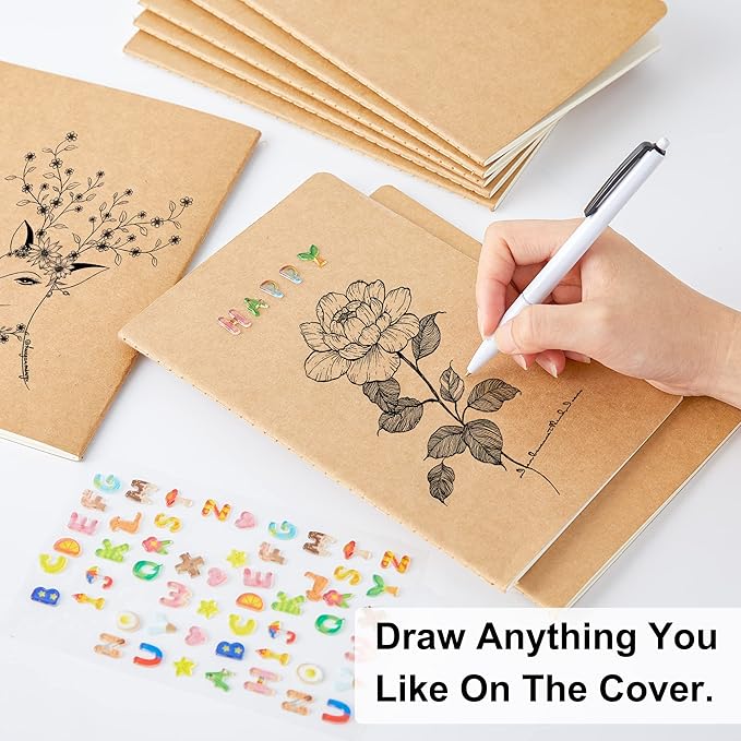 feela 15 Pack Blank Kraft Notebooks, Unlined Sketchbook Note Pad Travel Journal for Drawing Doodling Writing, Journal Bulk For Women Kids Students Office School Supplies, A5, 60 Pages, 8.3” X 5.5”