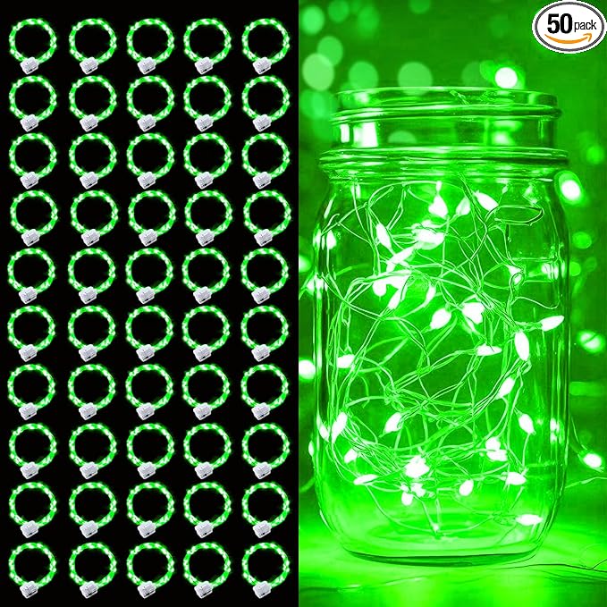 pozzolanas 50 Pack Green Battery Operated String Lights - 7ft Waterproof Fairy Lights with 20 LEDs for Home, Mason Jar, Party, Wedding, Halloween, Christmas Decorations