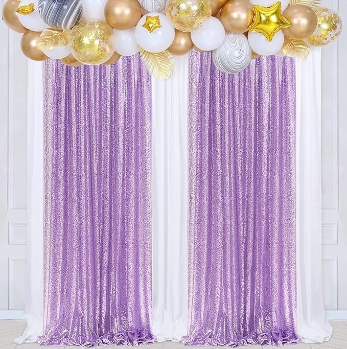 Poise3EHome 2Pcs 2Ft x 8Ft Sequin Backdrop Curtains, Glitter Photography Background, Sequence Xmas Thanksgiving Backdrop (Lavender, 2 pcs-2ftx8ft)