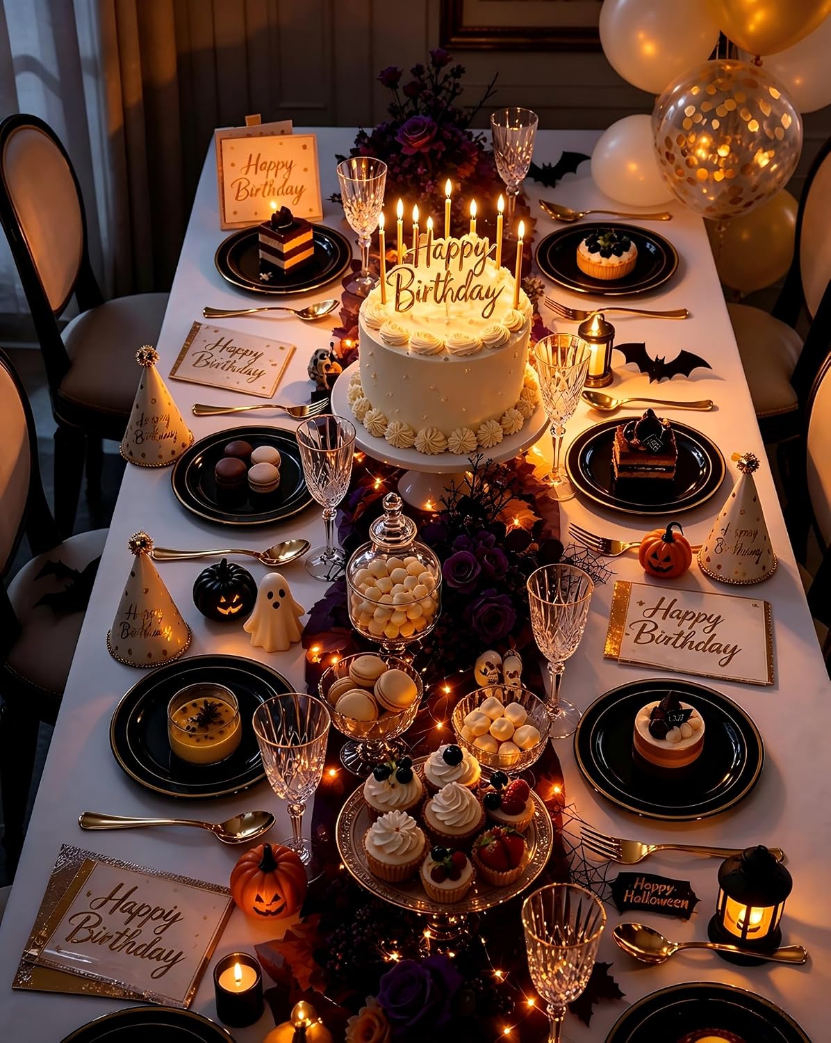 bUCLA 100 Pieces Black and Gold Plastic Dessert Plates - 7.5inch Disposable S...
