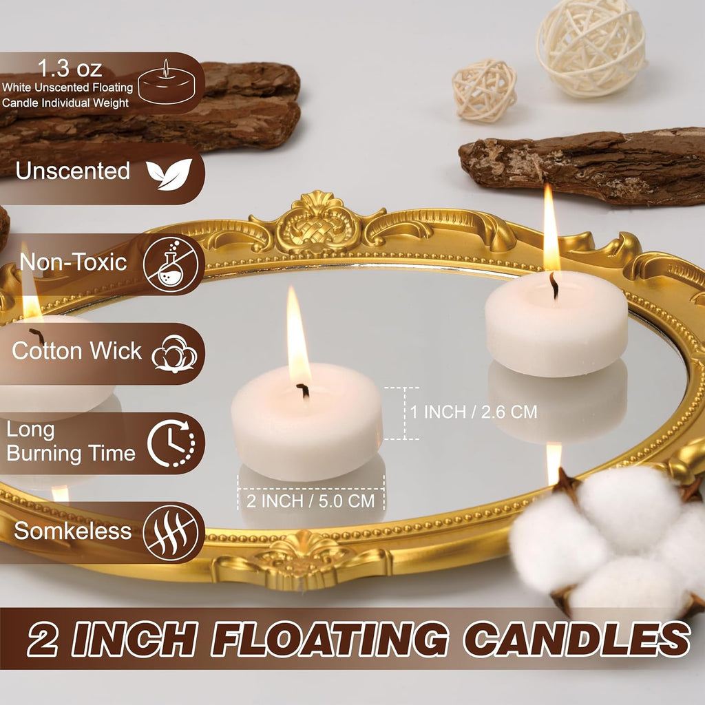 Floating Candles 2-Inch - 12 Pack White Unscented Floating Candles Smokeless Slow Burning Water Candle Set for Centerpieces Wedding Party Gifts Home Decor