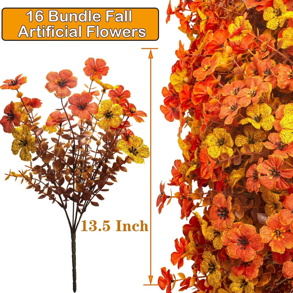 16 bundles uv resistant artificial fall flowers faux shown in use