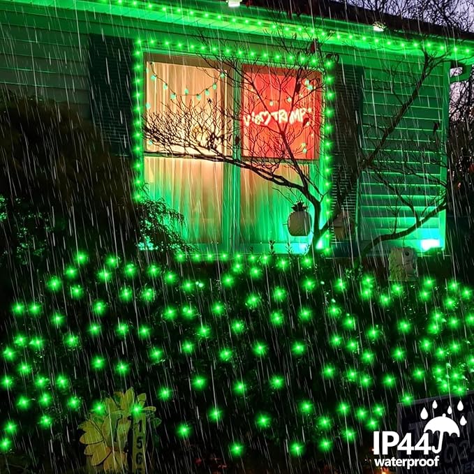 YEGUO 165ft 500 LED Halloween Lights Outdoor Waterproof, 8 Modes Green String Lights Plug in, Green Wire Christmas Lights Indoor with Timer Memory