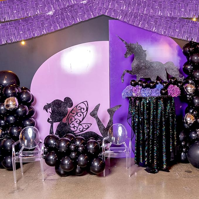 6 Pack 10 Feet Foil Fringe Garland Metallic Tinsel Streamers Banner Wall Hanging Backdrop Banner for Parade Floats, Thanksgiving, Christmas, Birthday, Halloween Party Decorations(Light Purple)