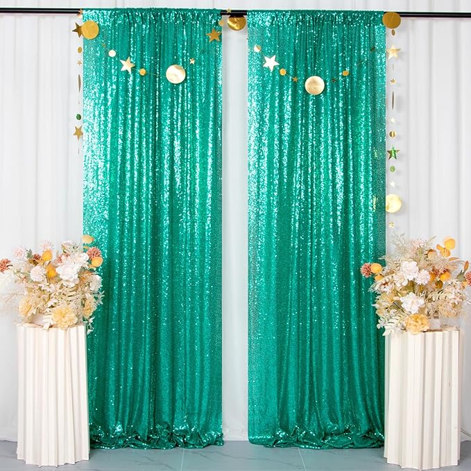 ShinyBeauty 2PCS 4x7FT Green Sequin Backdrops | Sparkle & Shimmer Photo Background for Christmas Parties, Weddings, Events | Elegant & Durable Photography Backdrop