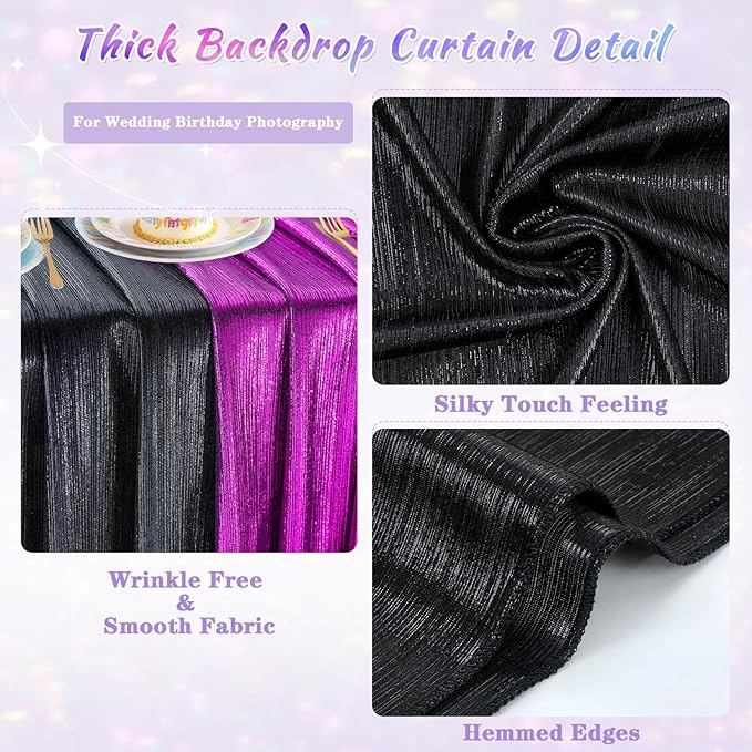 9.6x8FT Black Sequin Curtains: Photo Backdrop Drapes 2 Pieces 4.8x8FT Birthday Backdrop for Hallween Decorations Arch Backdrop