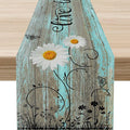 Daisy Floral Table Runner, Farmhouse Spring Seasonal Summer Teal Green White Flower Rustic Abstract Table Center Decor for Home Kitchen Dining Holiday Party Indoor Table Decorations, 13"x72" Inch