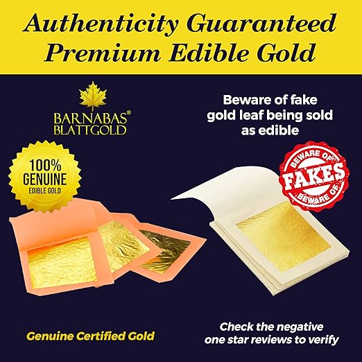 Barnabas Blattgold Edible Gold Leaf 24K - Cake Decorations, Loose Gold Leaf Sheets for Cupcakes - 1.5 inches, Interleaf of 48