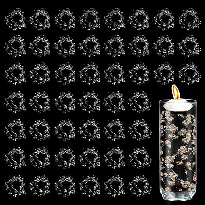 50pcs Pearls String Beads of Pearls, 10+5mm Clear Phantom Artificial Pearl String for Floating Candles Centerpieces, Vase Filler, Wedding Centerpiece Christmas Party Decor