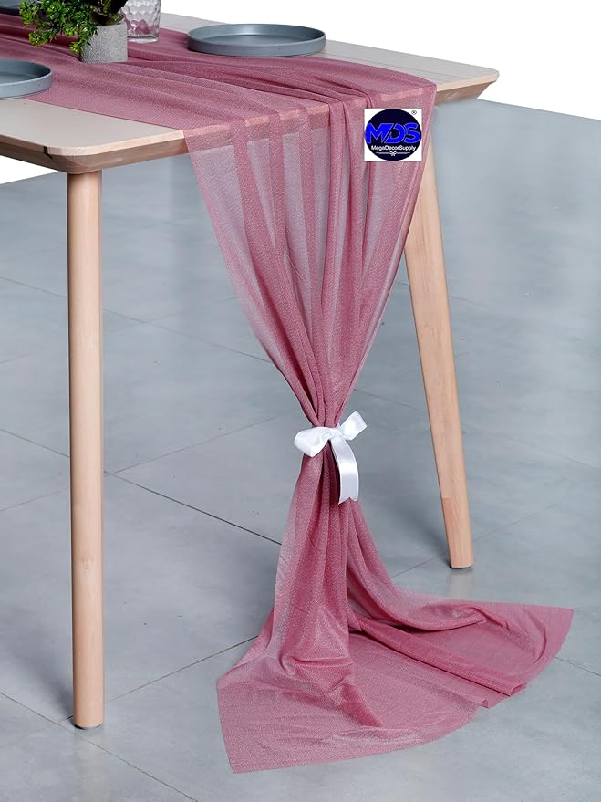 MDS 2 Pack 10ft Chiffon Table Runner 29 x 120 Inches Sheer Wedding Runner Romantic Rustic Table Runner for Wedding Decorations, Birthday Parties, Bridal Shower Party Arch Decor - mauva