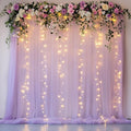 Fomcet Lavender Tulle Backdrop Curtains with Lights String 10FT X 8FT Sheer Curtain with Lights Tulle Curtains Backdrop for Wedding Birthday Party Photo Shoot (2 Panels 5x8FT)