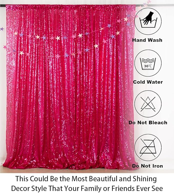 ShinyBeauty Sequin Curtain Fuchsia 4FTx8FT Sequin Photo Backdrop Hot Pink Sequin Backdrop Curtain Glitter Photography Backdrop Bridal Shower Backdrop for Wedding