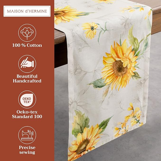 Maison d' Hermine Table Runner 100% Cotton Single Layer Table Runners 72 inches Long Decorative for Home Kitchen Dining Party Baby Shower Wedding Bridal Shower Spring Summer (Candice, 14.50" x 72")